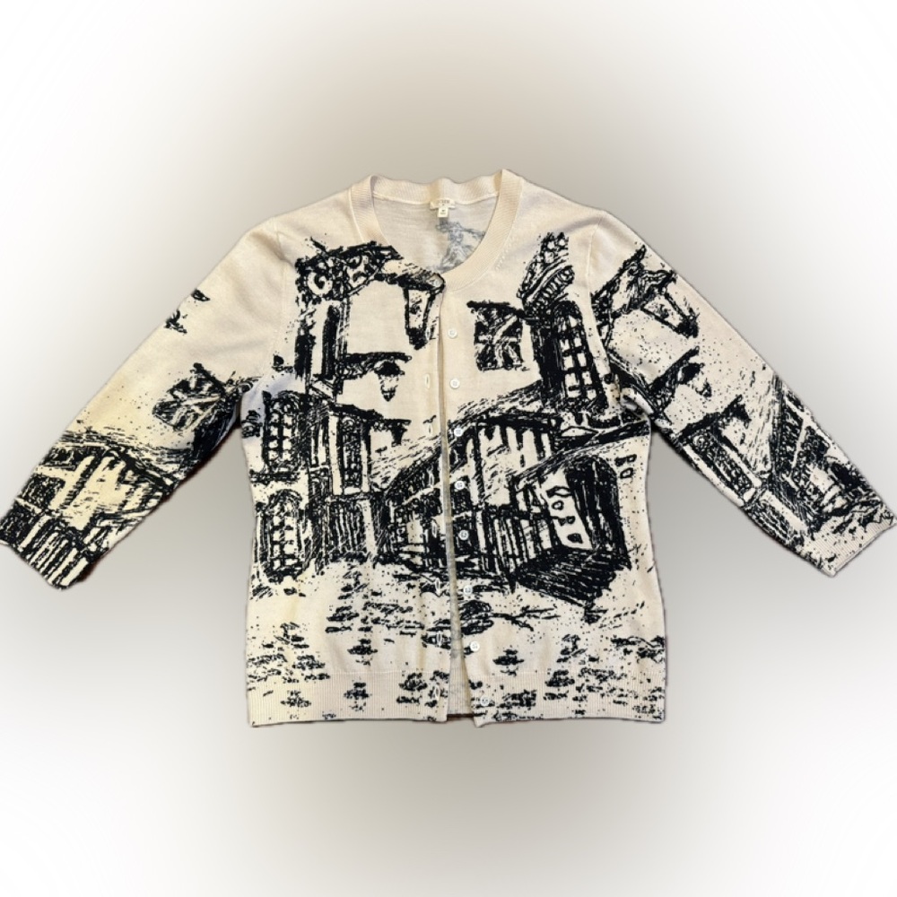 Super Rare!!! J.Crew ‘07 English Street Print Cardigan 100% Merino Wool
